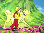 山に輝くガイド犬平治号